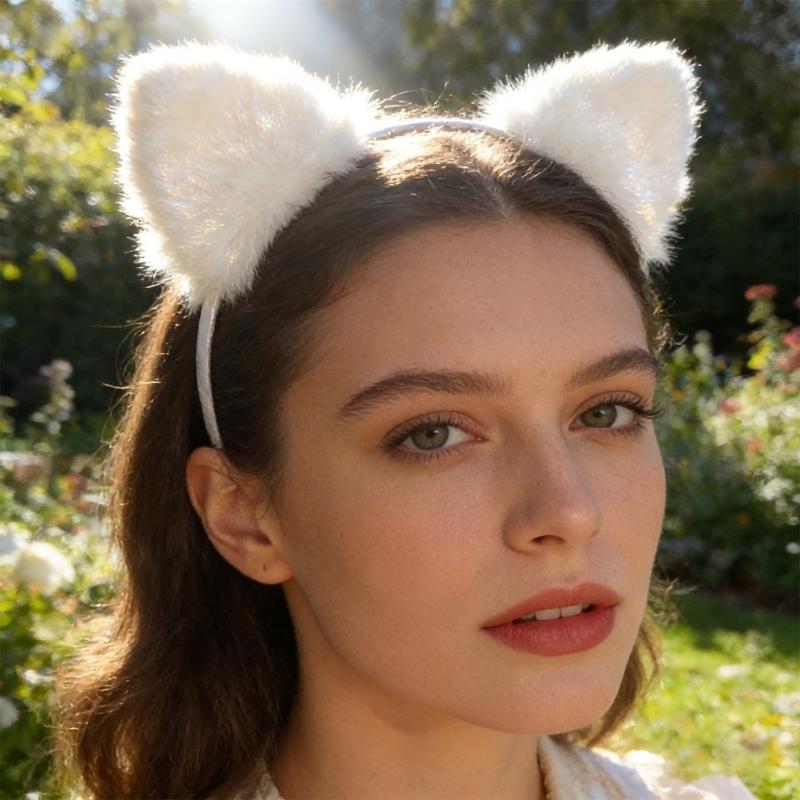 Comfortable Lovely Kitten Ear Headbands With Glowing LED Light For Halloween Christmas Parties Plush Headwear