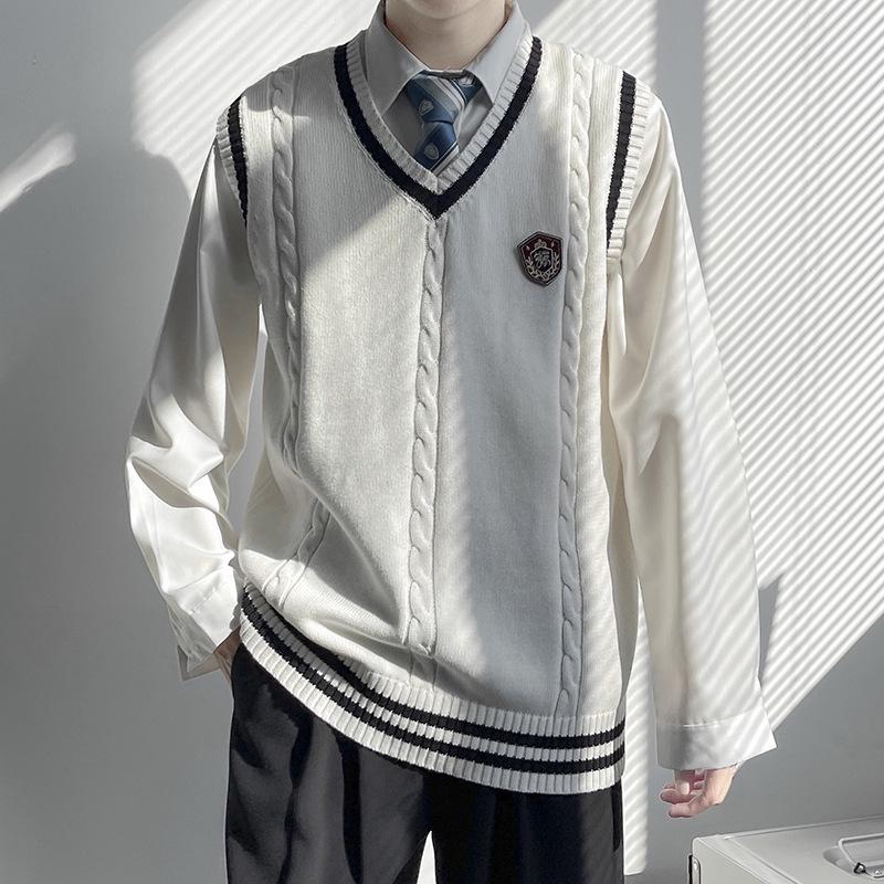 Gilet Maglione Originale Academy da Uomo con Scollo a V - Maglieria Autunno/Inverno in Caldo Stile Uniforme Scuro