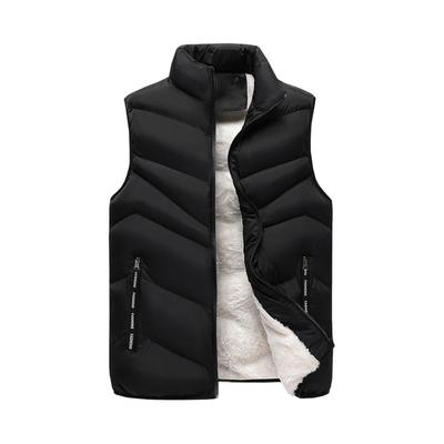 Cotton Waistcoat with Pockets Men's Stand Collar Sleeveless Cotton Vest with Plush Lining Zipper Placket Solid Color Waistcoat