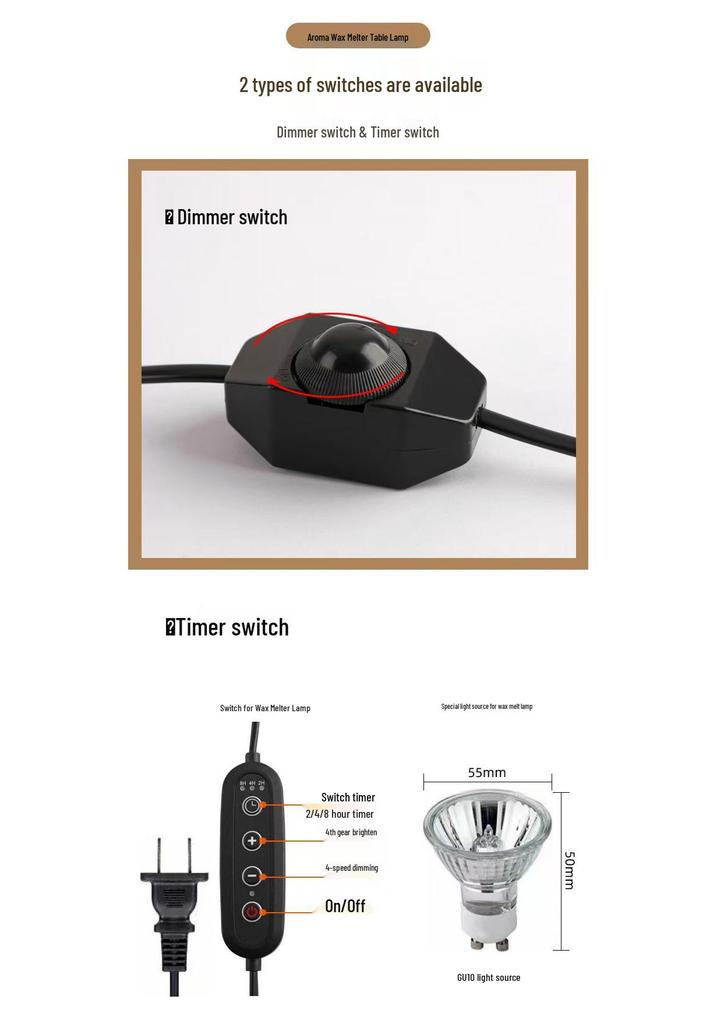 Verstellbare Aroma-Lampe mit Wachsschmelzer und Timer - Dimmbare Schreibtisch- und Ambientebeleuchtung