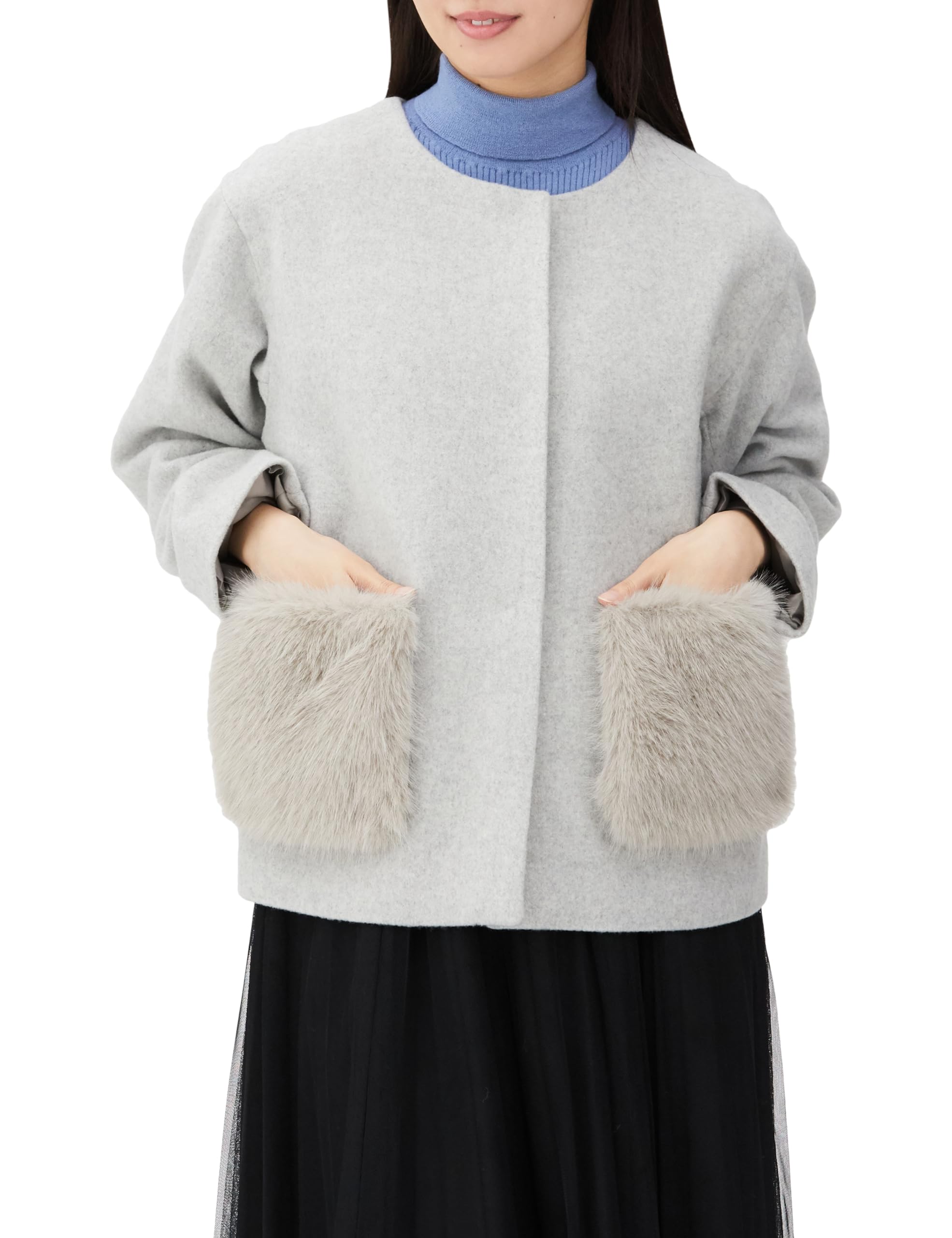 

[JILL by JILL STUART] Pocket Fur Collarless Coat 2