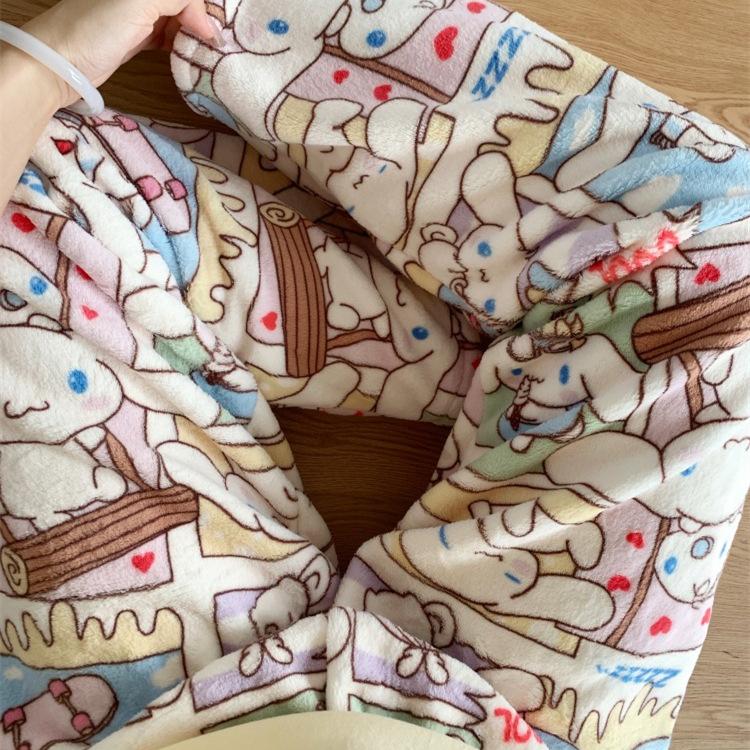Cartoon Flannel Pajama Pants for Women - Winter Warm Fleece Lounge Pants, Coral Velvet Sleepwear Bottoms for Students, Cozy Home & Outdoor Wear