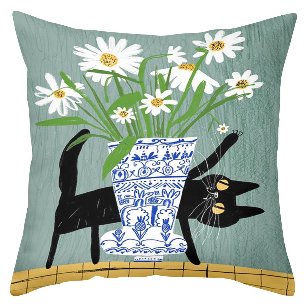 

Black Cat and Floral Pattern Decorative Throw Pillow Cover D Printed Polyester Sofa Cushion Case for Home Decor 40cmx40cm