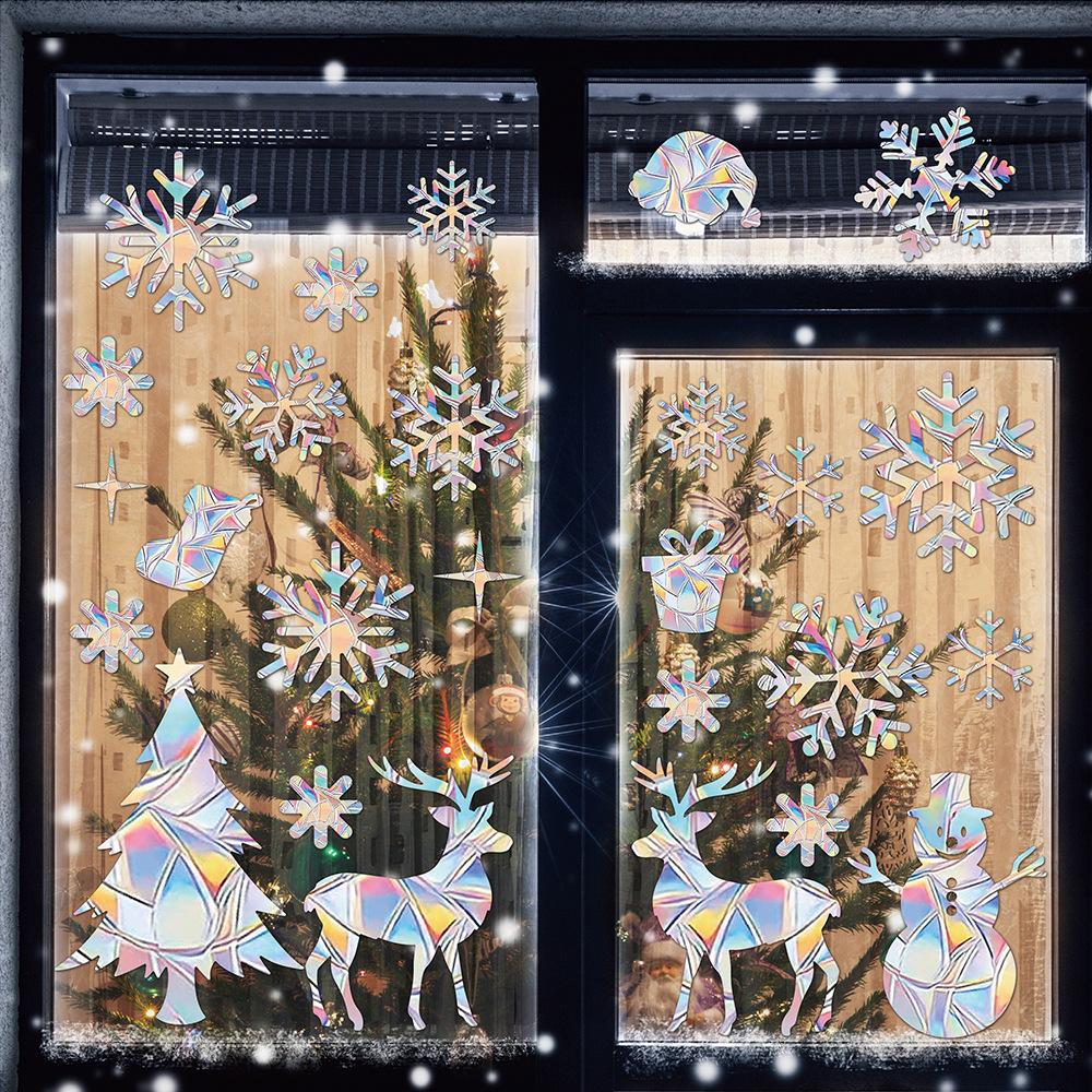 Christmas Snowflake Elk Sleigh Window Decoration Christmas Tree Static Stickers New Year Window Stickers