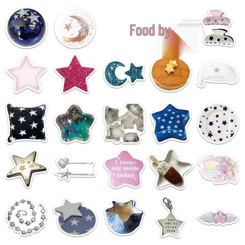 50 Sheets Star INS Style Cute Artistic Decorative Stickers for Scooters, Notebooks, Desktops, DIY Projects