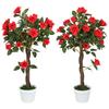 Set of 2 Artificial Plants White Rose Floral In Pot, Fake Plants for Home Indoor Decor, 90cm, Red
