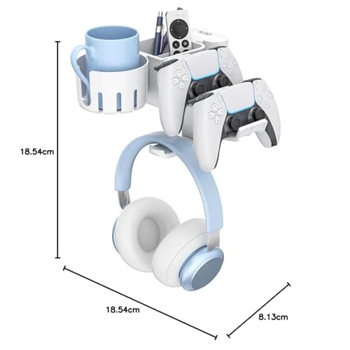 KDD 5-in-1 Desk Organizer - Rotating Headphone Stand with Drink Holder, Detachable Controller Stand, Pen Holder and Cup Holder - Desktop Storage for C