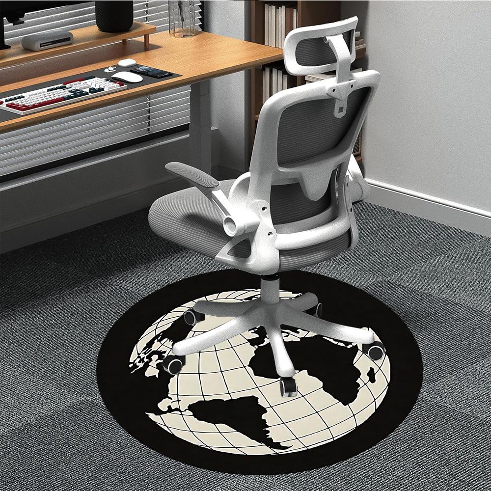 1pc Global Map Office Round Area Rug, Indoor Mat Suitable For Office, Under Office Chairs Bedroom Living Room Home Decor, Room Deco