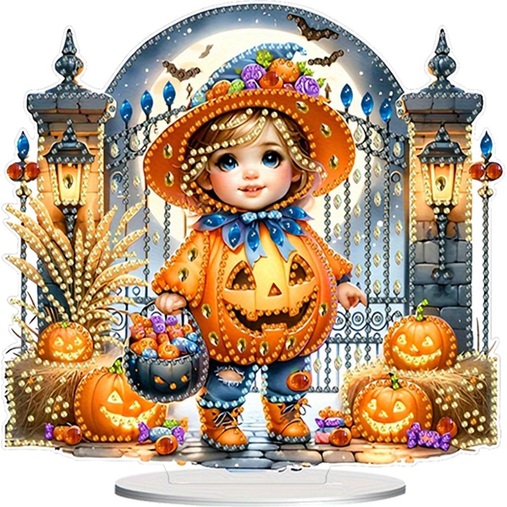 Acrylic Happy Halloween Diamond Painting Tabletop Ornaments Kit Table Top Diamond Painting Ornament Kits for Home Office Decor