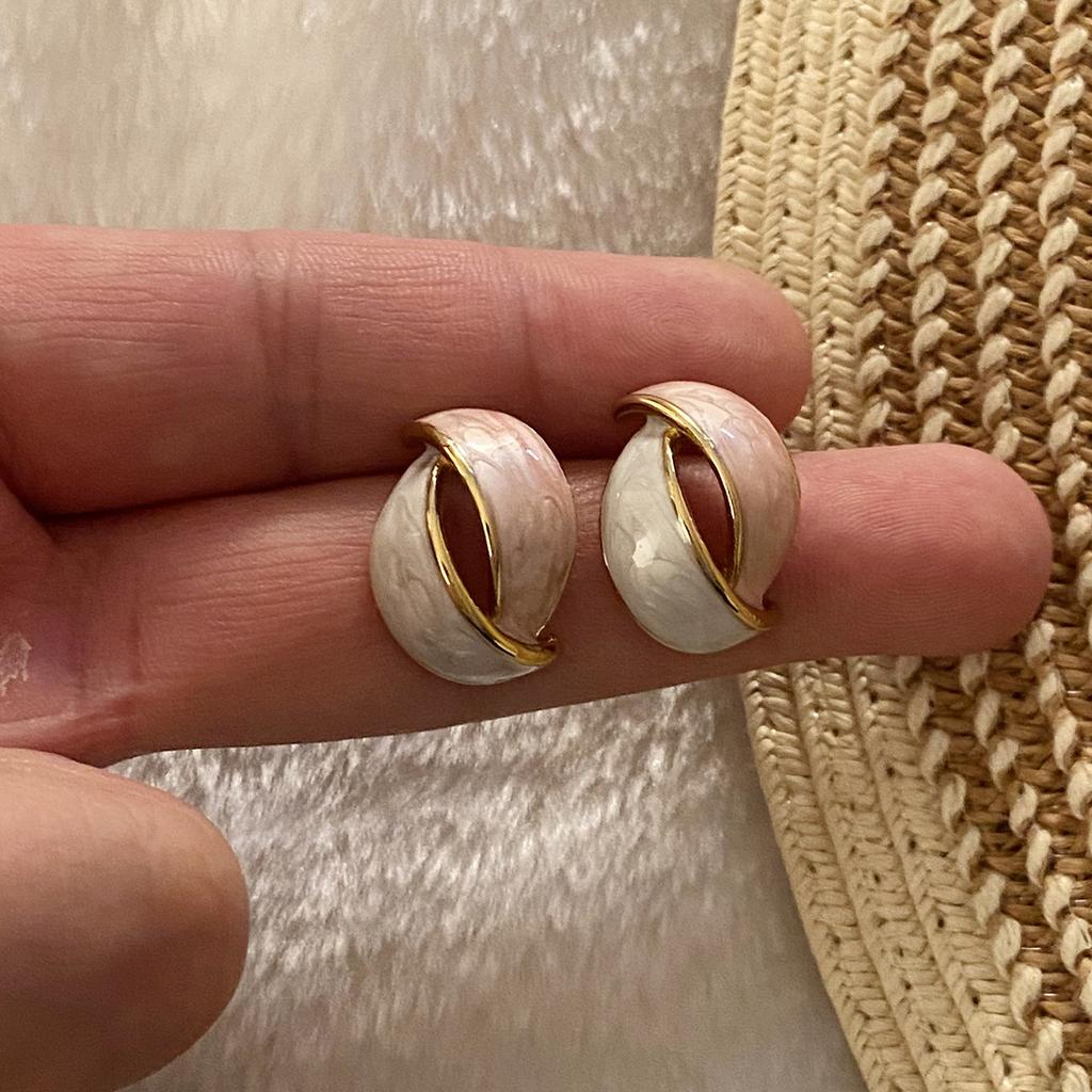 Fashionable color-block enamel earrings, elegant niche stainless steel studs, premium versatile ear jewelry