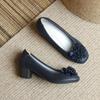 Fashion Women's Shoes Spring New Thick Heel Cowhide Shallow Mouth Single Shoes Printed Beaded Wedding Party Fashion Women Pumps