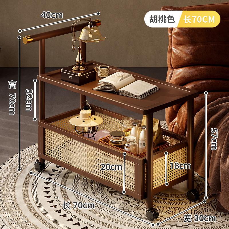 High-end Side Table Bamboo 2 Layers Coffee Tables Mobile Coffee Table with Wheels Trolley Home Storage Rack Living Room Decor