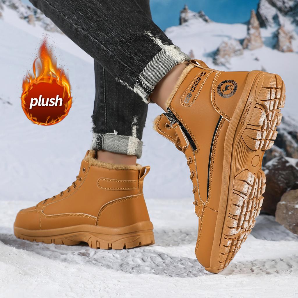 TUINANLE מגפי שלג לגברים נעלי סניקרס חורפיות מכותנה סופר חמות קטיפתיות גברים חיצוניות מונעות החלקה קלות משקל מגפי טיולים נעלי עבודה
