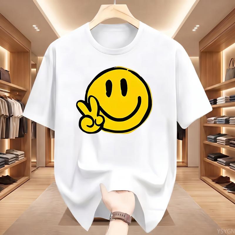Unisex Casual Short Sleeve Crew Neck TShirt Joyful Face SMILE Graphic Print Summer Top Comfort Ladies TShirt Playful Design