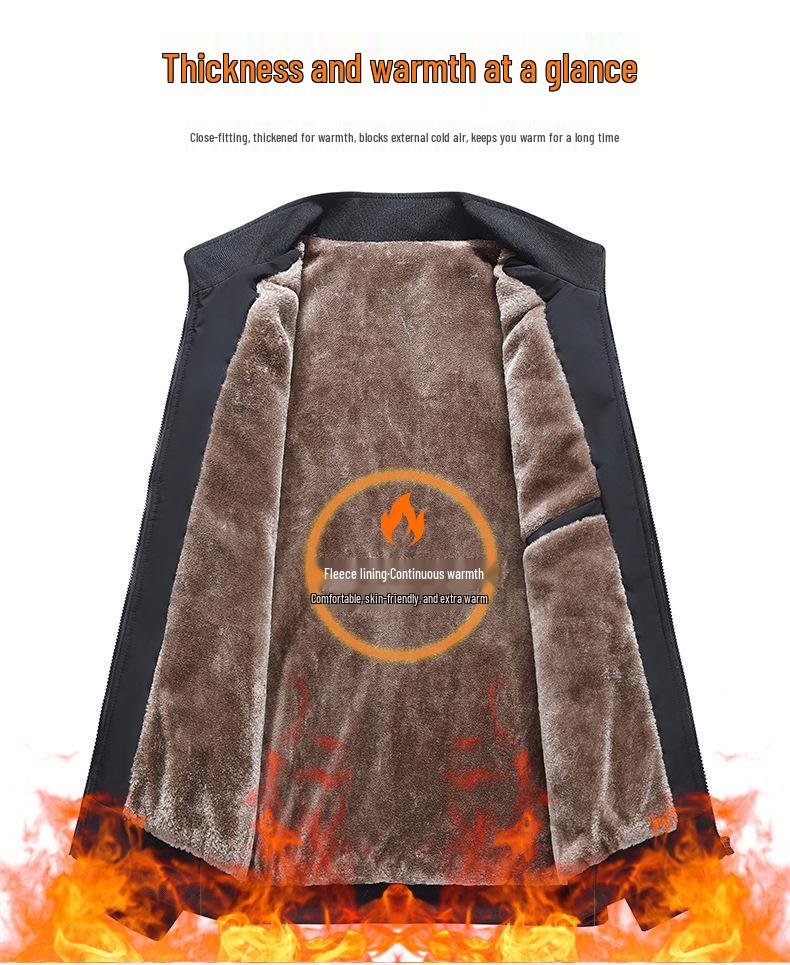 Men's Warm Velvet Jacket, Stand Collar, Versatile for All Ages, Casual Fit for Autumn & Winter