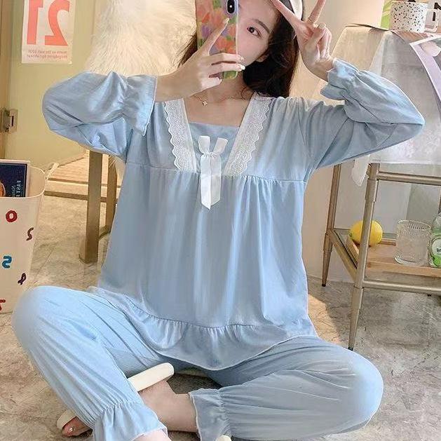 Women's Princess Lace Trim Two-Piece Set: Spring/Autumn Long Sleeve Korean Court Style