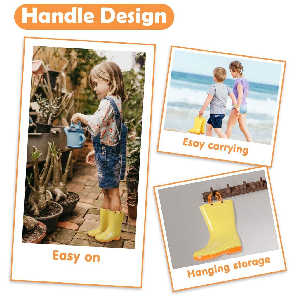 Fashion Kidmi Children Rain Boots Girls And Boys Outdoor Non-slip Rubber Rain Shoes Cute Easy Clean Kids Waterproof Boots With Handles