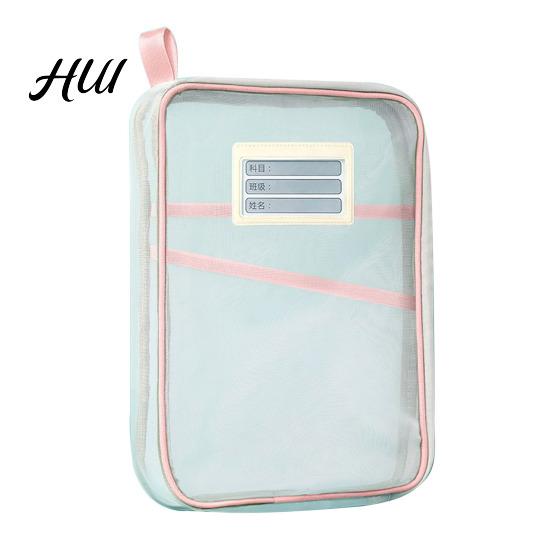 Transparent Stationery Bag Mesh Zipper Pouch File A4 Letter Size 3-Layer Quality Storage Case with Handle Document Organizer for School Travel Office
