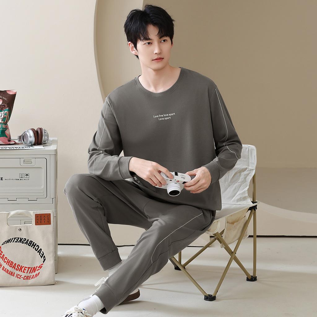 Pajamas Men's Autumn and Winter Cotton Long Sleeve 1011 New Men's Autumn Simple Wear Bundle Pants Loungewear
