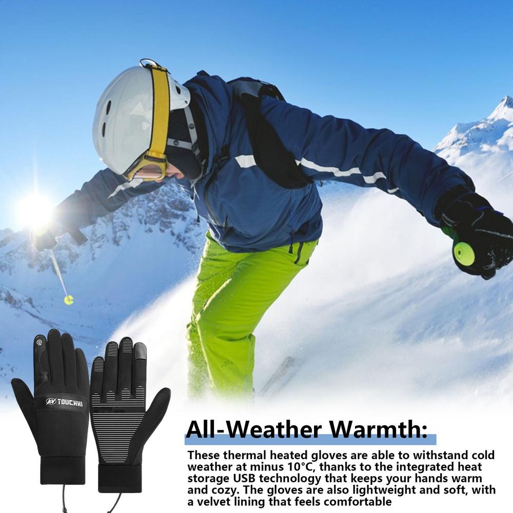 USB Touch Screen Gloves for Women Men Winter Warm Electric Heated Gloves Heated Motorcycle Gloves Windproof Heated Gloves