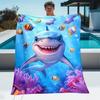 Cartoon Shark Underwater Fish Coral Reef FleeceBlanket Ocean Sea Life Soft Throw Blanket for Kids Bedroom Decor Fun Marine Theme