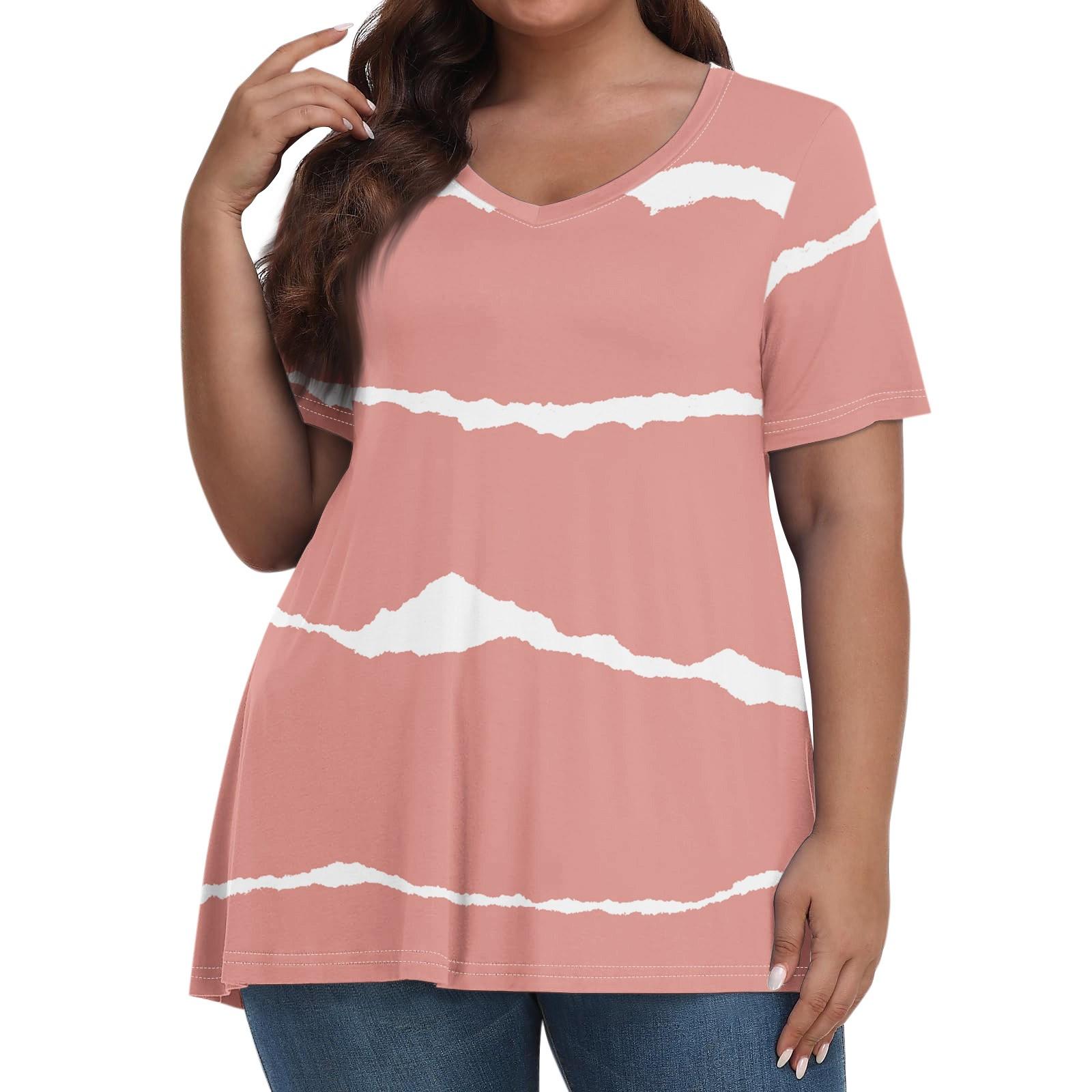 

Женские топы больших размеров, шорты с рукавами, рубашки с V-образным вырезом, повседневная одежда, топы с принтами XXXXXL розовый