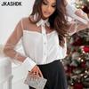 Women's Fashion Casual Spring Autumn Solid Color Print Long Sleeve POLO Neck Blouses & Shirts