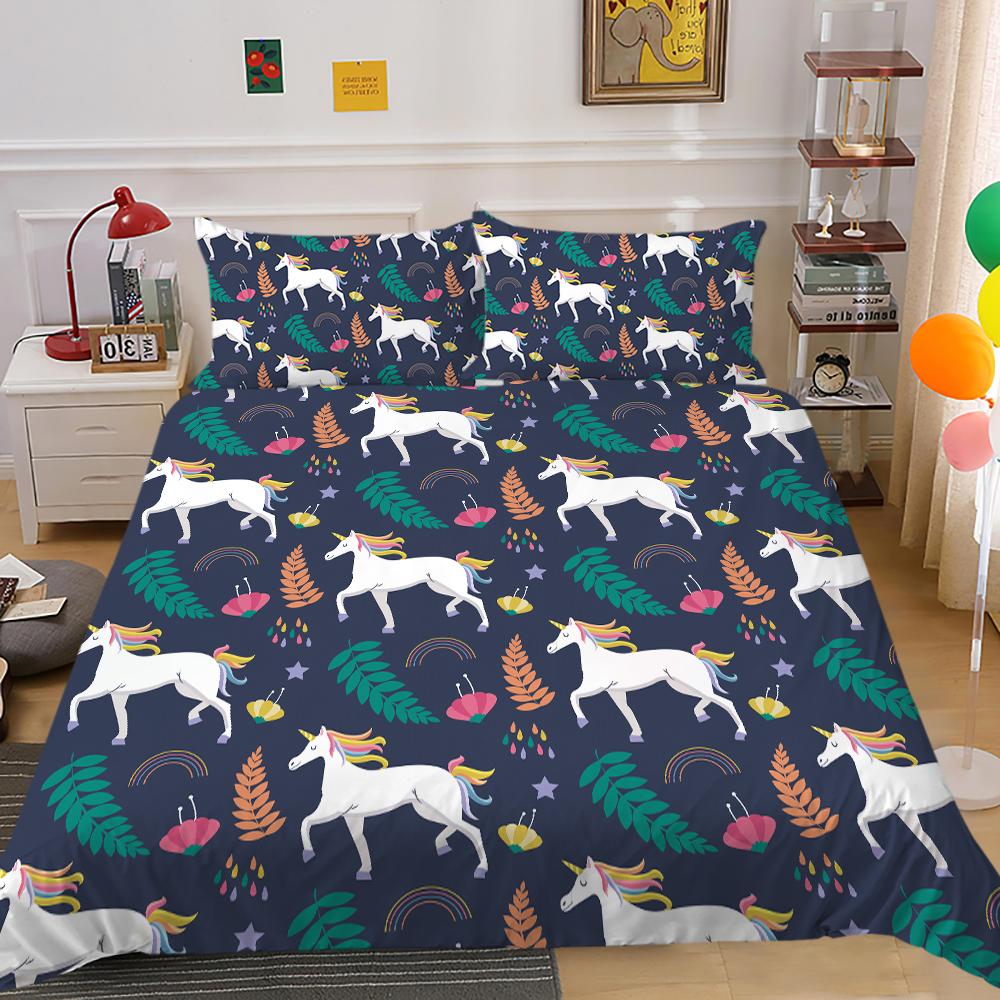 Unicorn Printing Bedding Cover Set Cute Duvet Cover Hot Sale Home Bed Clothes Boys Girls Bedroom Decor Single Double Size Bed Set