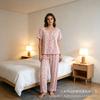 Pajamas Crimped Print Pink Short-sleeved Trousers Set Threaded Casual Sweet Loungewear