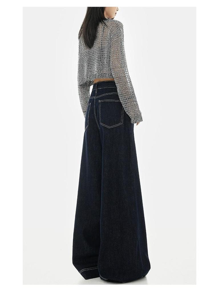 KEN STUDIO Women's Retro Loose Wide Leg Denim Jeans - Early Autumn Collection