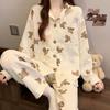 Air cotton pajamas women's autumn and winter long sleeves thickened interlayer warm stars cat student loungewear real shot