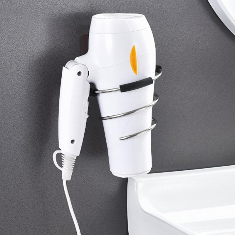 Hair Dryer Holder Wall Mounted Nail Free No Drilling Blower Organizer Stainless Steel Spiral Stand For Bathroom Shelf Storage
