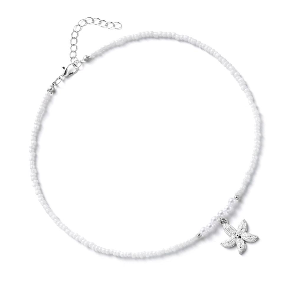 Bohemian Starfish Pendant Pearls Bead Necklace Adjustable Length Portable Jewelry for Beach Vacation and Parties