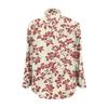 Women's Loose Ruffled Retro Floral Print Stand Collar Long Sleeve Cotton And Linen Top