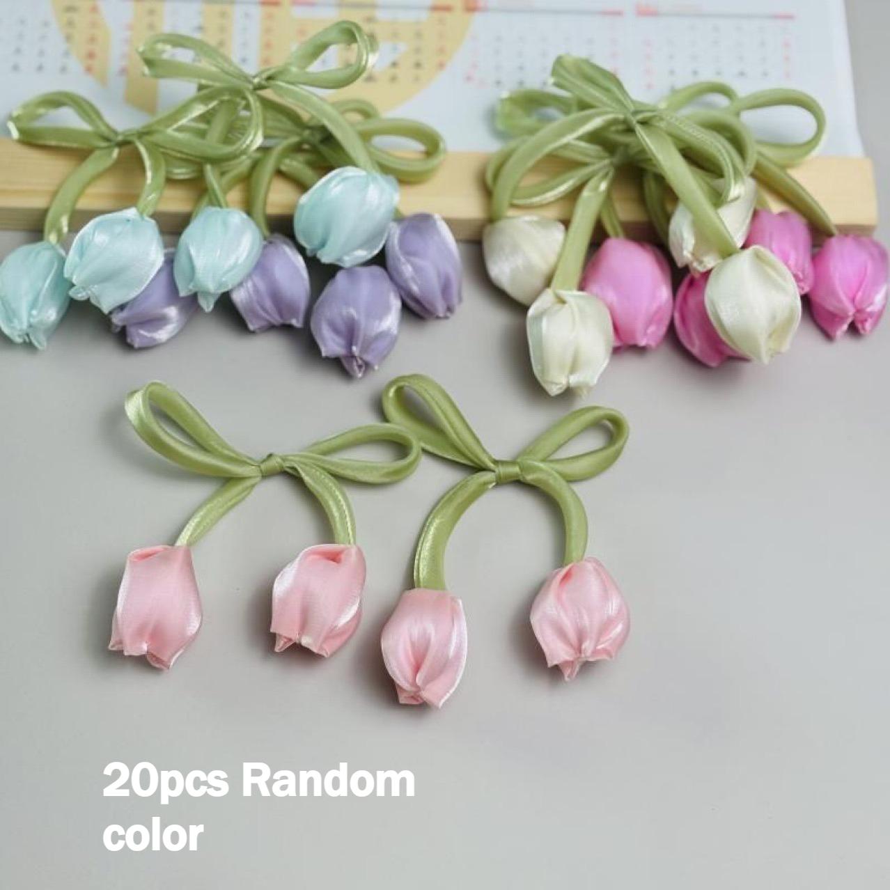 20 Tulip Ribbon, Simulated Flower Bow Ribbon, Hairpin Jewelry Additions, Clothing Bag Belt Additions, For Gift Packaging