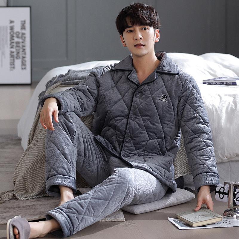 

Пижама мужская зимняя коралловый флис трехслойная с подкладкой утепленная флисовая утолщенная теплая большого размера мужская куртка с подкладкой комплект домашней одежды 3XL