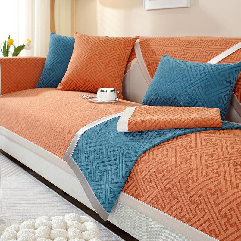 High-end Chenille Sofa Cushion, New Chinese Style Leather Sofa Cushion, Light Luxury Style Anti-slip Sofa Towel