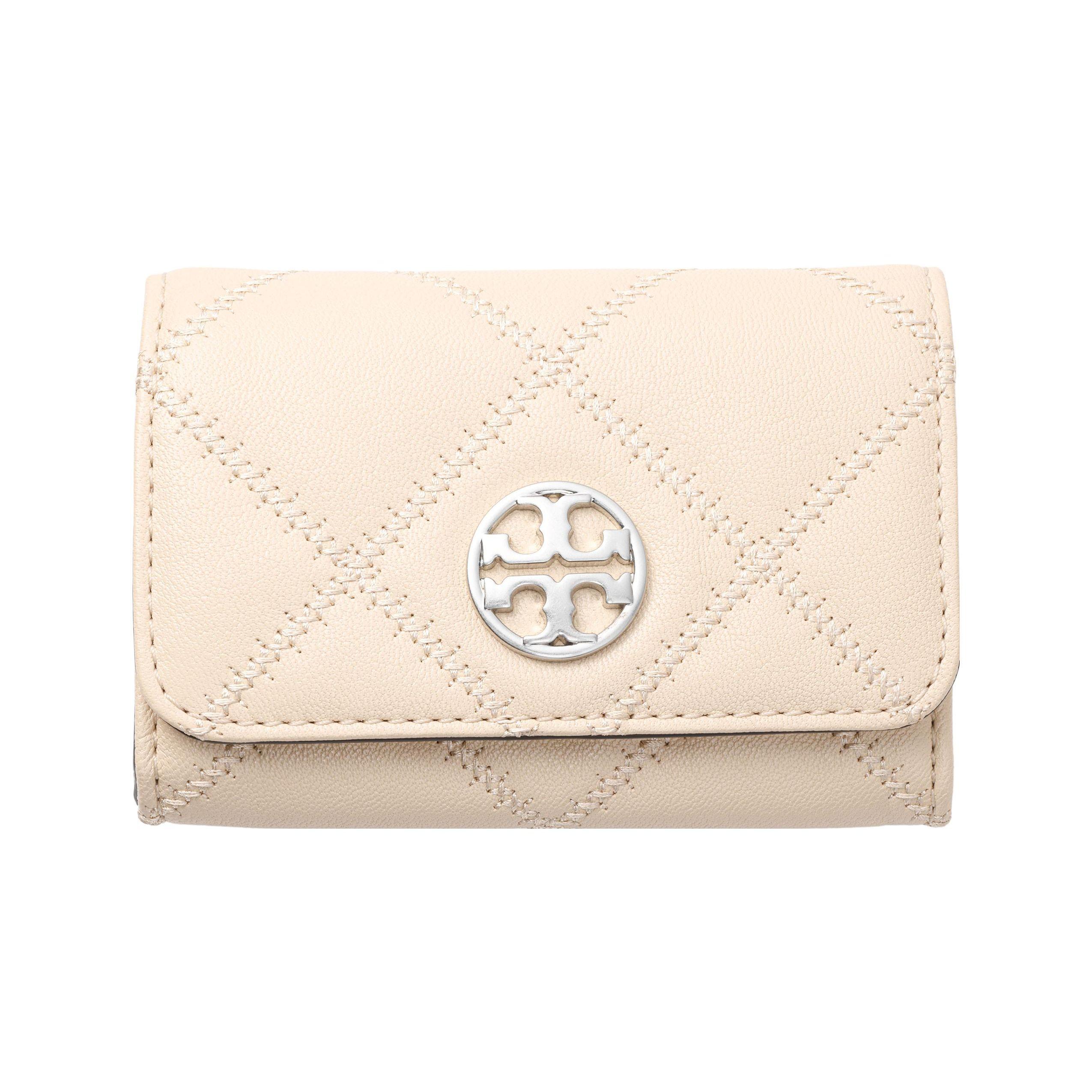 Tory Burch Quilted Snap Closure Leather Card Holder Wallet Women Wallet White 83693-122 Basic Set (Bag+Dust Bag)
