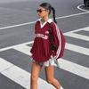 Dam Vintage Sports Färgblock Krage Randig Överdimensionerad Långärmad Tröja Casual Topp