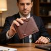 Men Bifold Wallet Slim Short Card Wallet Faux Leather Card Holder Pocket Wallet with ID Window Gift for Husband