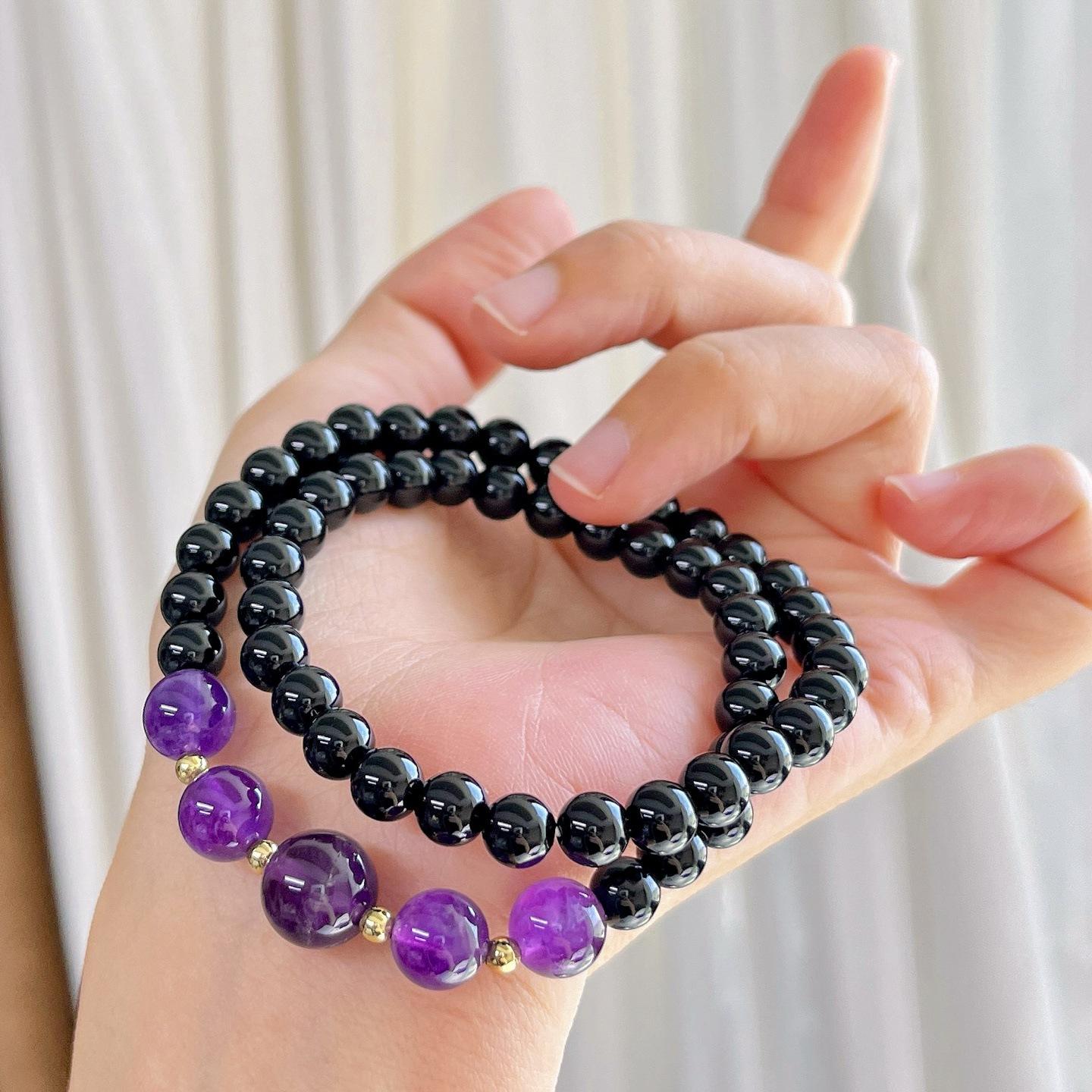6Mm Natural Black Agate Amethyst Multi-Circle Design Bracelet Bracelet.