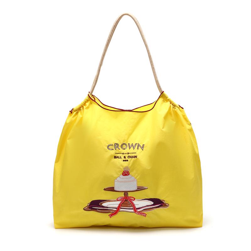 Crown Cake Japanese Girl Embroidered Canvas Crossbody Tote Bag - Large Capacity for Spring Outings