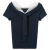 Sancai Women's Cropped Lace V-Neck T-Shirt