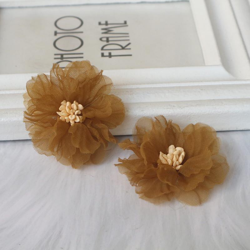 10Pcs 5CM Wrinkle Chiffon Fabric Cored Flowers For DIY Hair Accessories Hats Headband Wedding Dress Decoration
