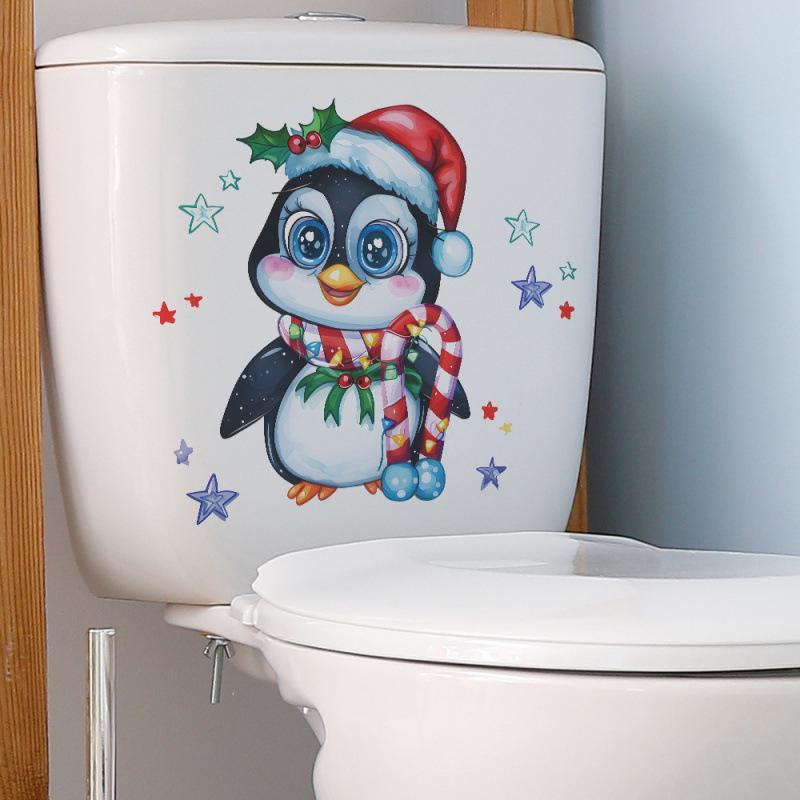 Festive Penguin & Star Toilet Stickers - Christmas Bathroom Decor