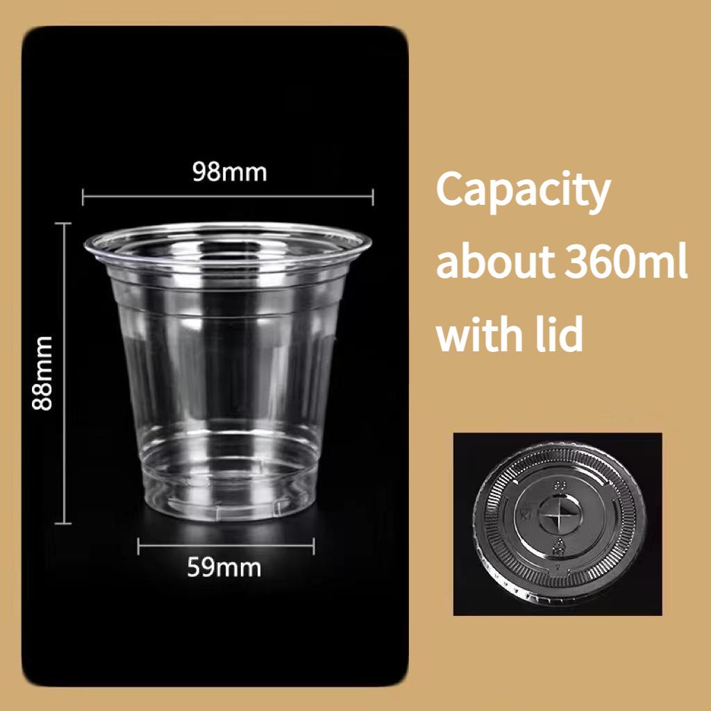 98mm Caliber PET High Transparency Cold Drink Cup Disposable American Coffee Cup with Lid Plastic Milk Tea Latte Transparent Cups Drinking Utensils 360ml 50set