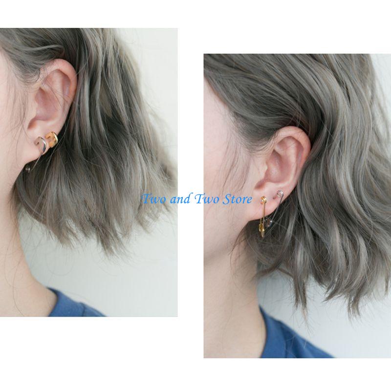 HX6F Fashion Silver Safety Pin Ear Studs All-match Pin Studs Earrings Jewelry Gifts for Men Women Family Friend