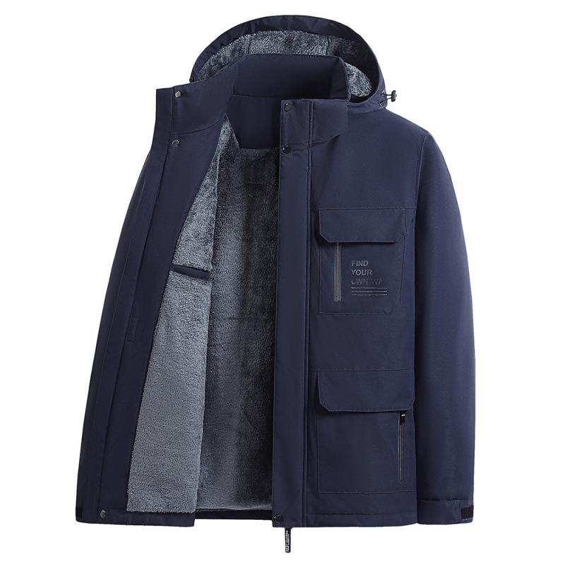 Bomullsvadderad jacka för män Vinter Plus i sammetsvaddering Utomhus varm bomullsvadderad jacka i plusstorlek för män