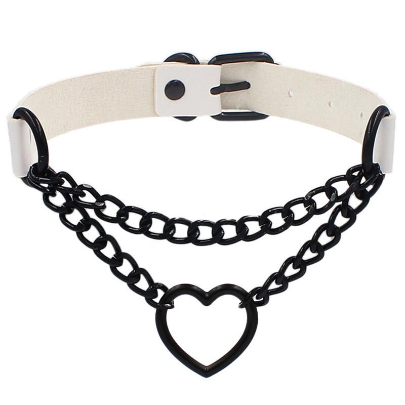 Mode Enkel Metallhjärta Hänge PU-läder Halsband Sexig Dam Halssele Choker Krage Smyckestillbehör Gåva Punk Goth