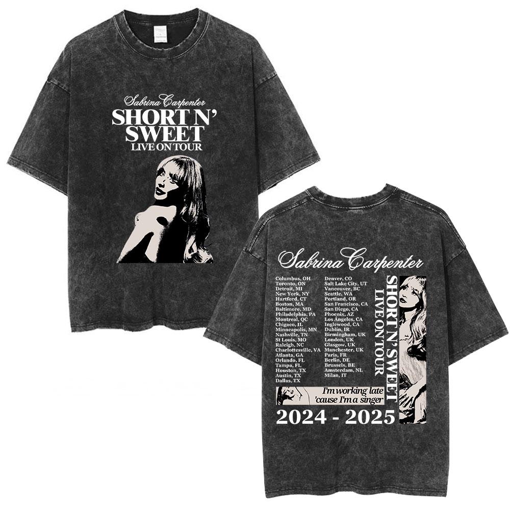 Sabrina Carpenter Short N Sweet Tour Washed Graphic Tshirt Men Women Summer Cotton Casual Oversized Short Sleeve T Shirts Tops